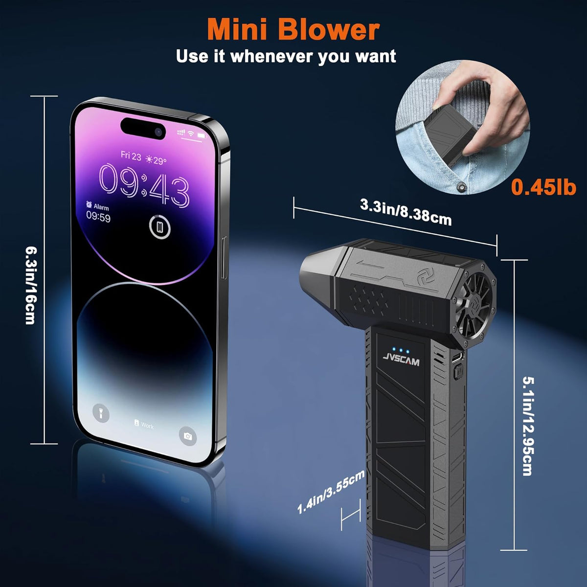 X3 Motor,3 JVSCAM Compressed Air Duster - Electric Air Duster with Brushless Gear Adjustable - Mini Air Blower