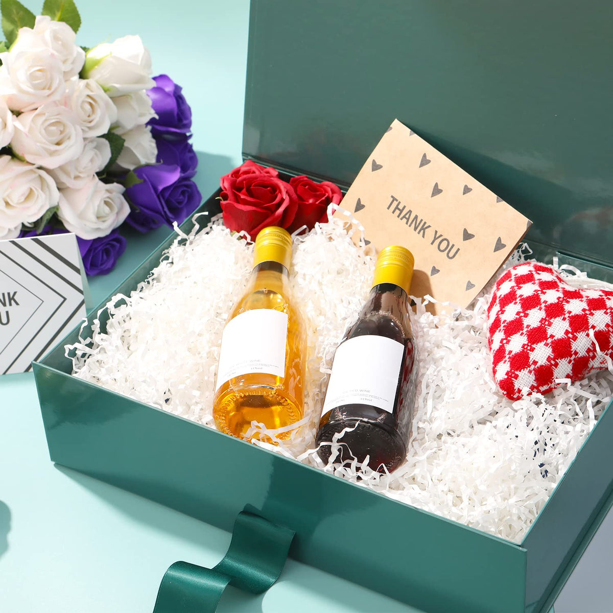 GREEN BEAN Large Gift Box with Lid for Present 13x9.7x3.4 Inches, Green Magnetic Gift Box with Ribbon, Bridesmaid Proposal Box (Glossy Green)
