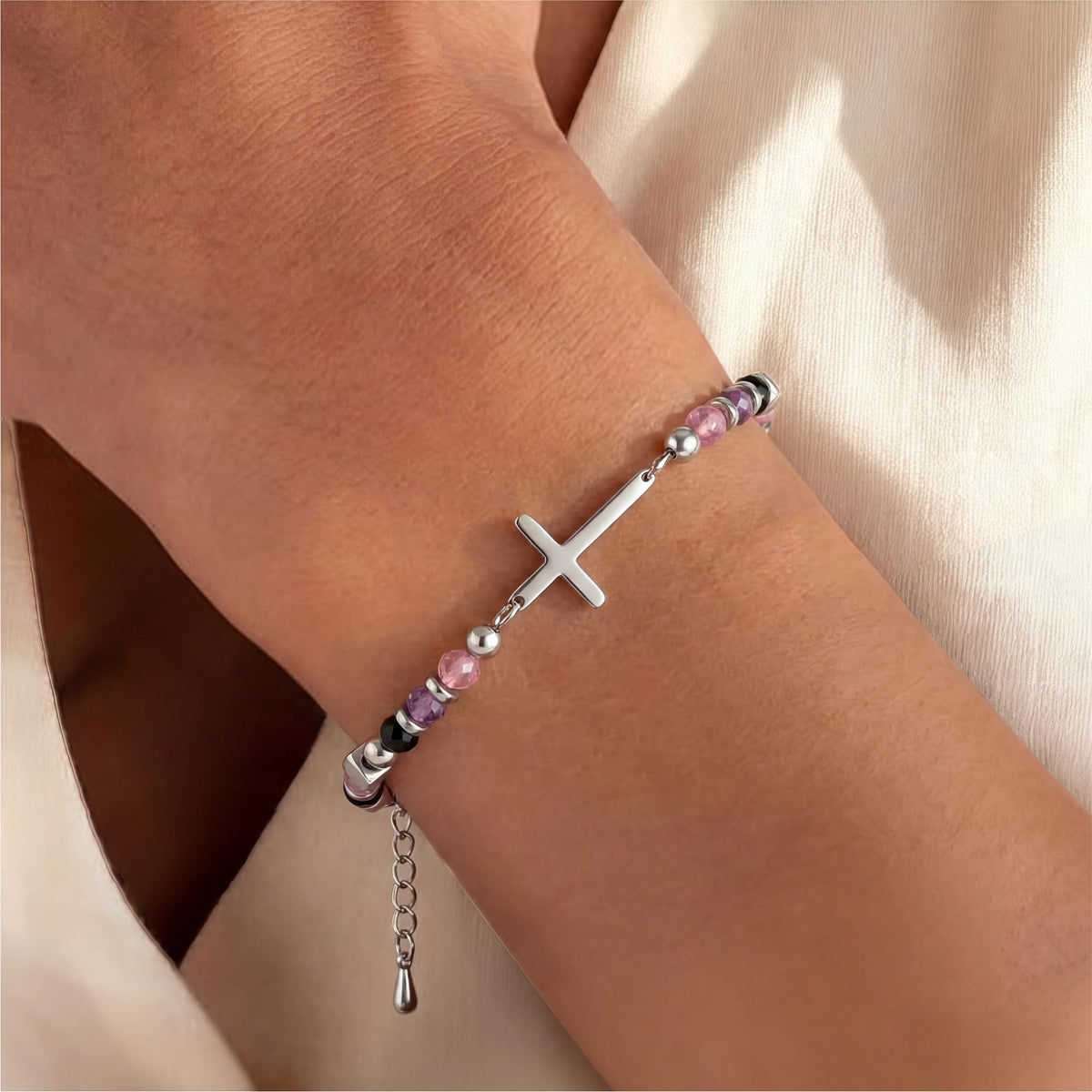 Baptism Gifts for Girl, Christian Cross Bracelet for Girls Faith Jewelry, Dainty Adjustable Crystal Bracelet for Baptism Easter Basket First Communion Confirmation, Anxiety Relief Jewelry