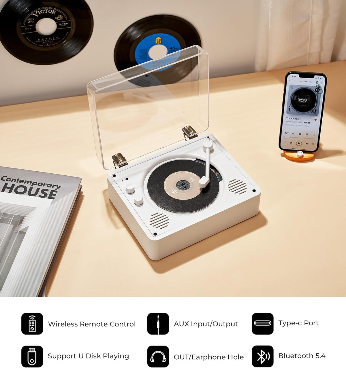 Vangoa 3.5mm CD Player for Home Small with HiFi Speakers, Portable Rechargeable CD Player Double Headphones Jack