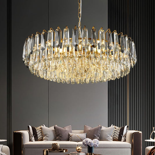 XIAOQIWU 31.5" Gold Crystal Chandeliers Modern3-Tier Luxury Crystal Pendant Light Ceiling Pendant Lighting for Dinning Room Living Room Foyer