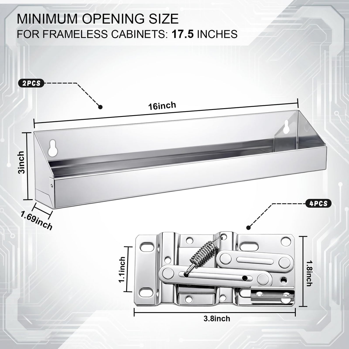 Yiyiring 2 Set 16 Inch Stainless Steel Sink Drawer Tip Out Tray Kit Include Tip-Out Sink Trays and Hinges Large Pull Out Storage Organizer for Kitchen Bathroom Base Cabinets