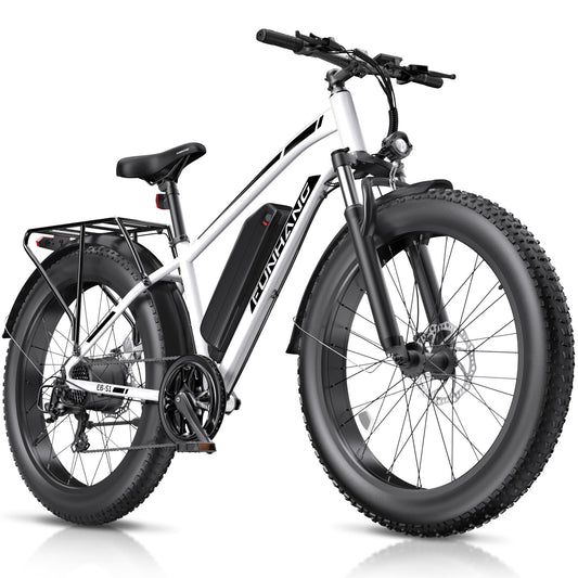 Funhang Electric Bike for Adults, 1000W Peak Ebike, 20MPH 60Miles Electric Mountain Bike, 26" Fat Tire Electric Bicycle with 48V 13AH Battery, Front Suspension,7 Speed, Rear Rack, UL 2849 Certified