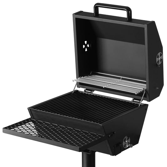 Stanbroil Park Style Charcoal Grill with Cover, Portable Park BBQ Grill Heavy Duty Porcelain Steel Cooking Grate, Folding Front Table, Stand Post for Backyard, RV Cooking, Camping, Tailgating