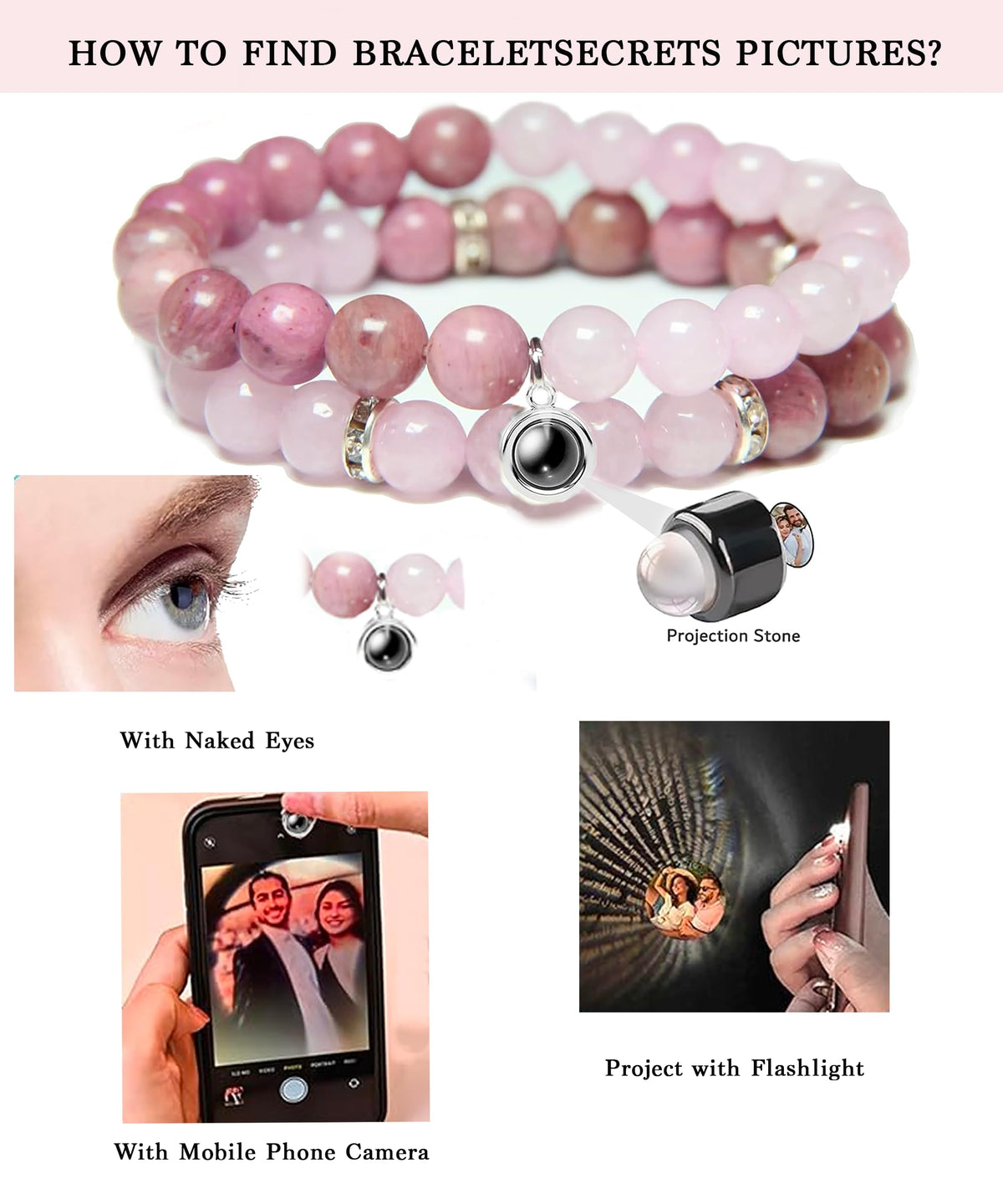 GDLKPYHS Picture Bracelet Personalized Photo - Healing Bracelets for Women - Rose Quartz Bracelet - Healing Prayers Crystal- Mothers Day Gifts Birthday Gifts For Women Bracelets With Photos