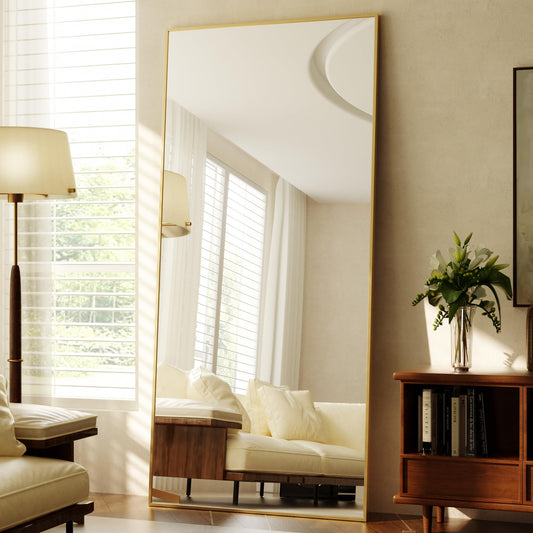 BEAUTYPEAK 86"x40" Rectangle Full Body Floor Mirrors, Full Length Mirror with Stand, Large Gold Mirror for Bedroom, Dressing Room, Leaning, Standing or Hanging Horizontally/Vertically