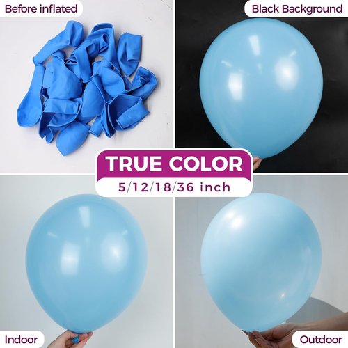 Bezente 36 Inch Blue Giant Balloons - Jumbo Light Blue Latex Balloons for Parties & Events | 8 Pack