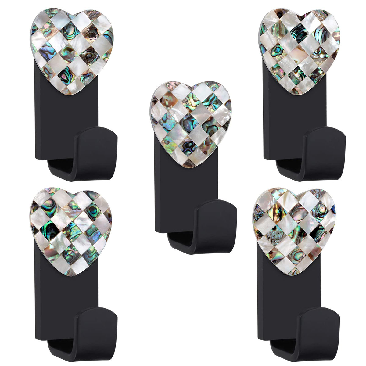 Rockcloud 2 PCS Abalone Shell & White Shell Wall Mounted Hooks with Screws, Coat Hanger Hooks for Home Office Bedroom Decor, Heart-Shaped