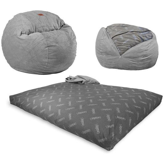 CordaRoy's Chenille Bean Bag Chair, Convertible Chair Folds from Bean Bag to Lounger, As Seen on Shark Tank, Charcoal - Full Size