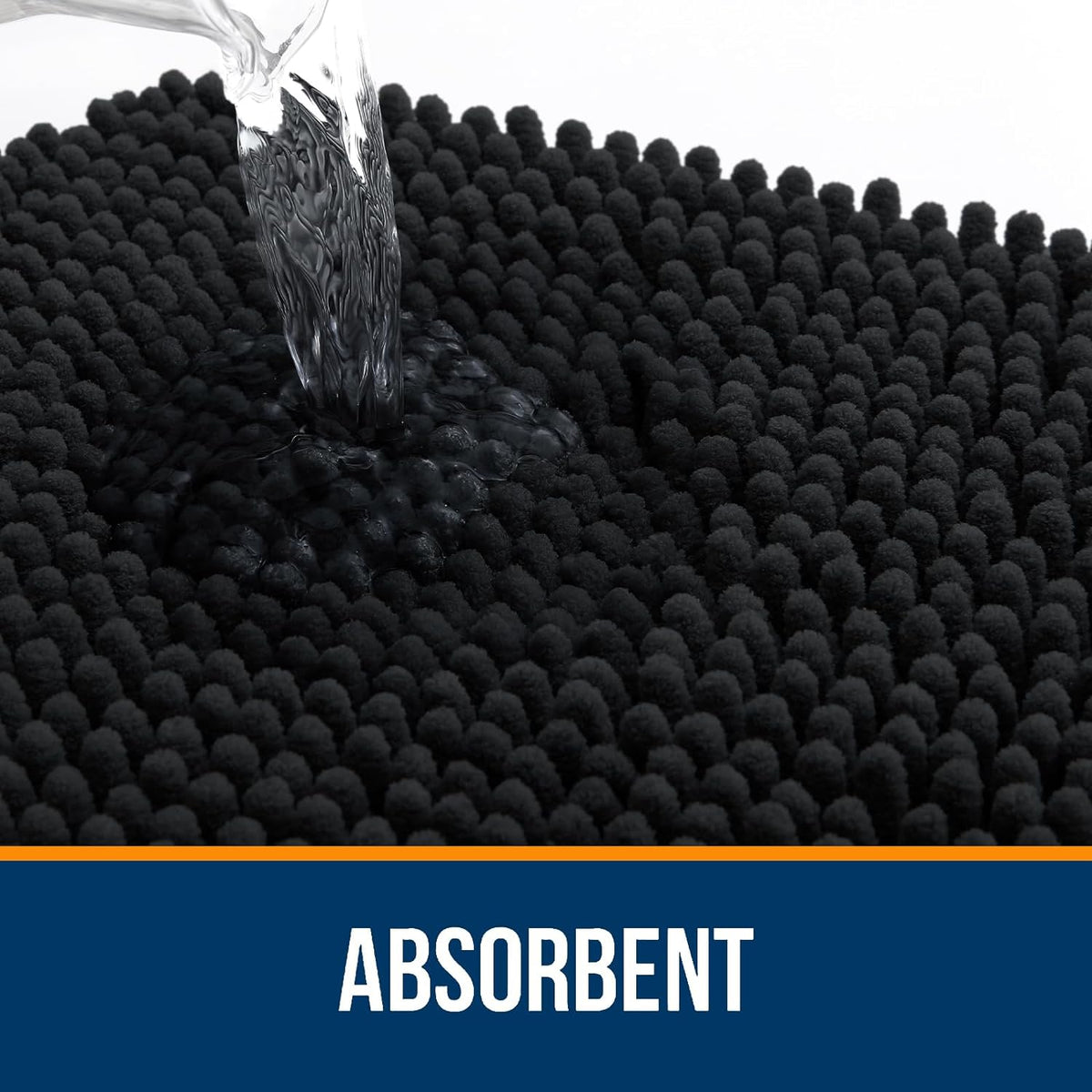 OLANLY Bathroom Rugs - Extra Soft Absorbent Chenille Mats | Quick-Dry, Machine Washable, 47x20", Black