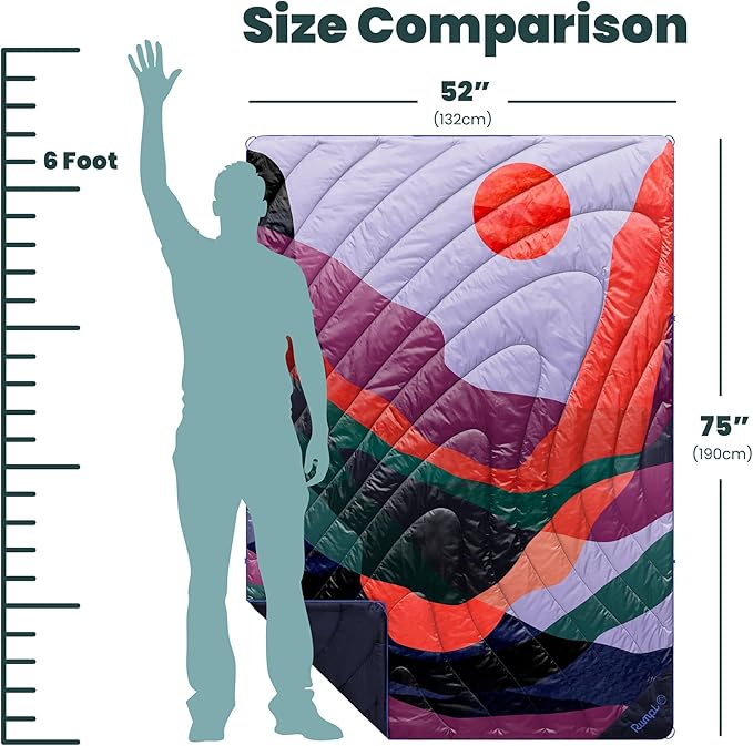 Rumpl Original Puffy Blanket - Warm, Water-Resistant Camping Blanket with 100% Recycled Synthetic Insulation, 52"x75", Original Puffy V2, Valley Dusk