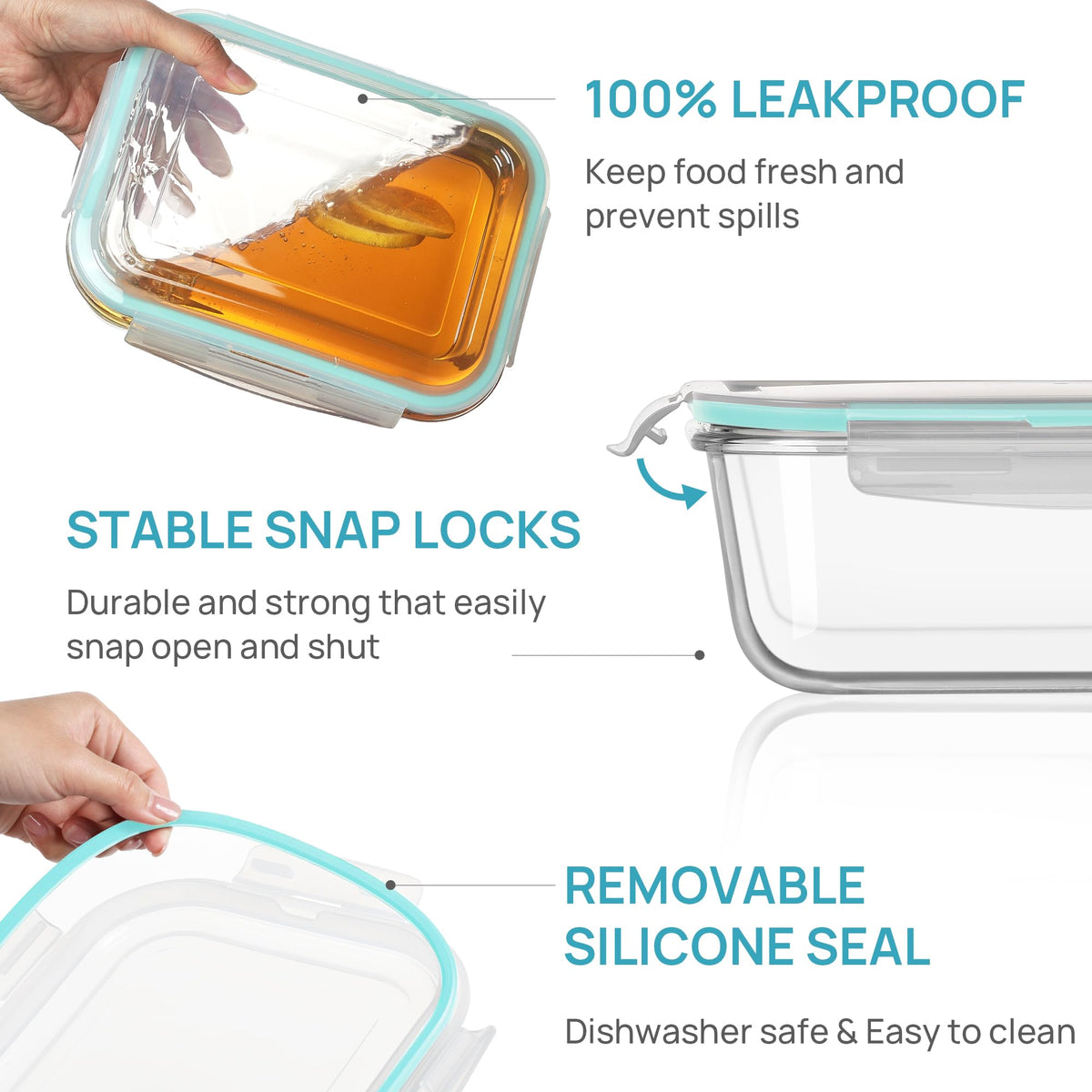 Vtopmart 122oz+50oz Large Glass Food Storage Containers with Airtight Lids, Big Glass Containers for Roasting Chicken, Baking Casseroles, Food Storage, Meal Prep, Fruits, Thanksgiving Meals, BPA-Free