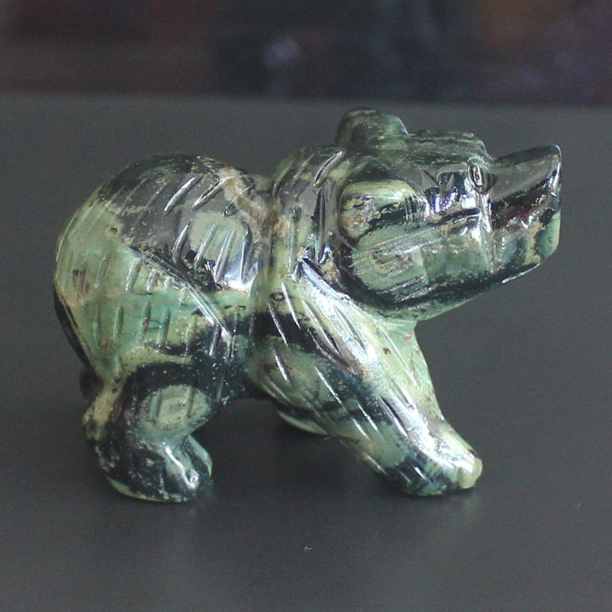 HLbshi Hand Carved Gemstone Crystal Bear Figurine Animal Statue Carving Office Home Decor Collections 2'' (kambaba Jasper)