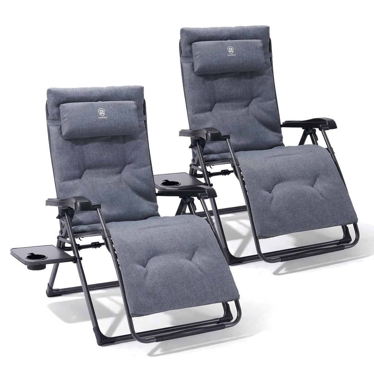 EVER ADVANCED Aluminum Zero Gravity Chair Oversized, Thick Padded Reclining Lounge Chair with Adjustable Headrest & Side Table, Heavy Duty Support 350 lbs, Foldable for Outdoor & Indoor, Gray-2 Pack