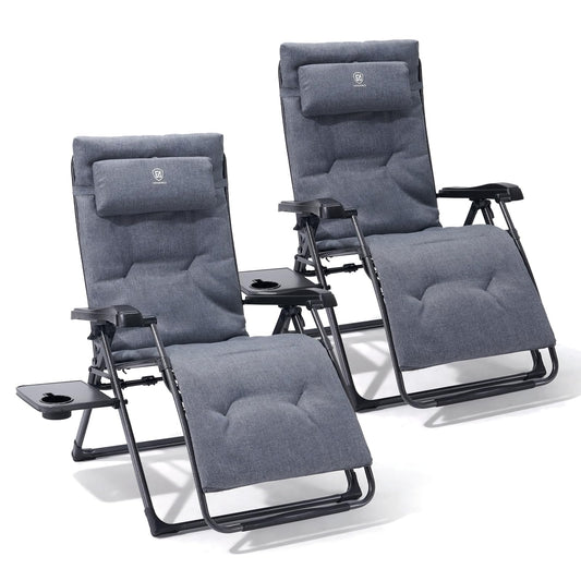 EVER ADVANCED Aluminum Zero Gravity Chair Oversized, Thick Padded Reclining Lounge Chair with Adjustable Headrest & Side Table, Heavy Duty Support 350 lbs, Foldable for Outdoor & Indoor, Gray-2 Pack