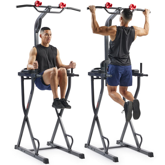 Sunny Health & Fitness Captain’s Chair Full Body Multi-functional Power Tower with Adjustable Pull-Up Bar, Rock-Climbing Grip, Dip Station, Push-Up Bar, Total Home Gym Strength Training - SF-XF922081