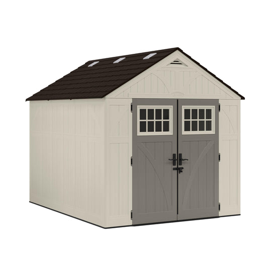 Suncast 8x10 Ft. Outdoor Storage Shed - Large Resin Outdoor Shed with Floor Included, Lockable Double Doors & Skylights. 547 Cu Ft Tremont Garden Resin Sheds for Lawn Tools, Riding Mowers, & Bikes