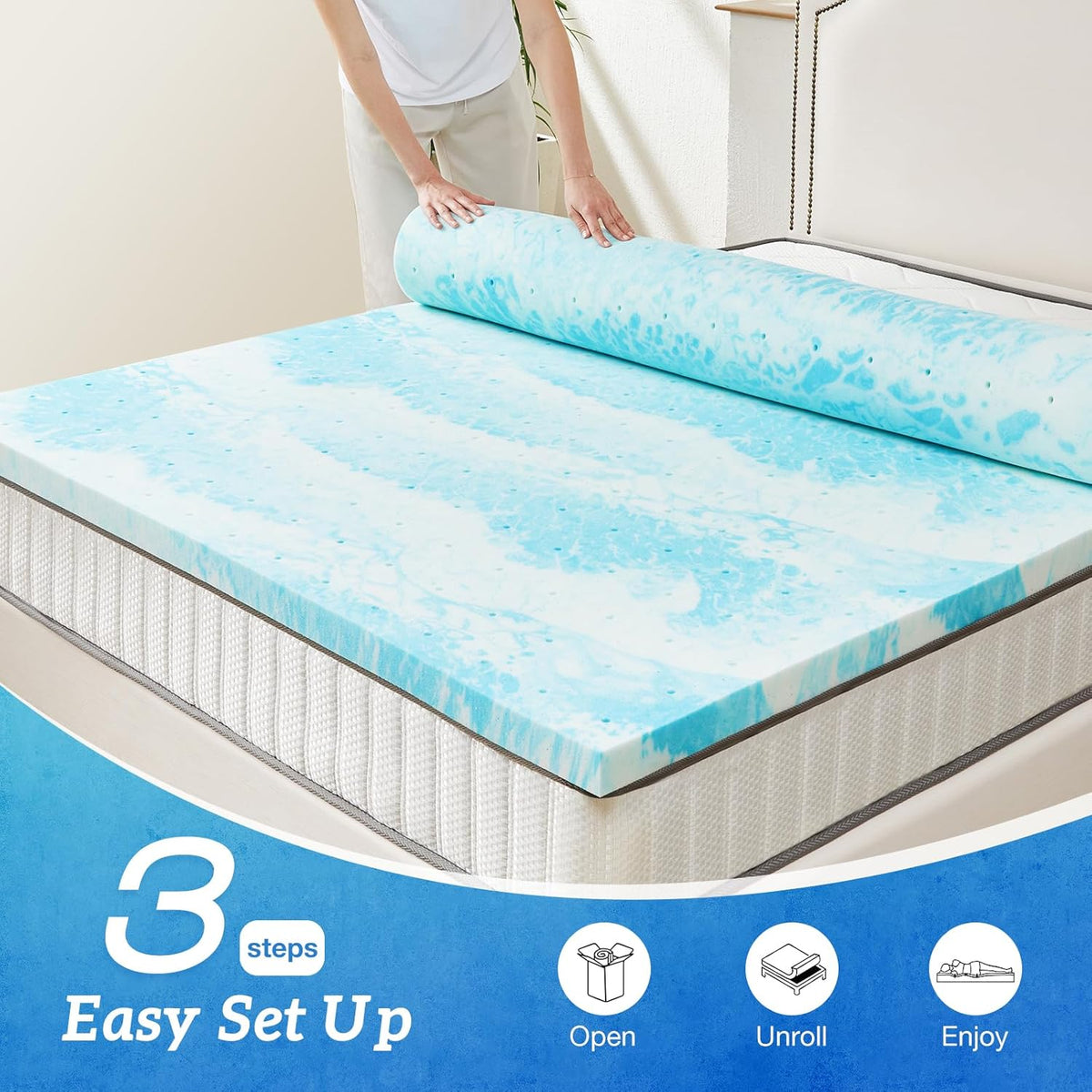 Sweetcrispy Mattress Topper - 3 Inch Thick Memory Foam Gel Infused Cooling Pad | California King, CertiPUR US Certified