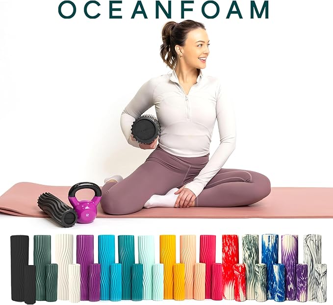 Oceanfoam Tidal Roller - Charcoal - Muscle Massage Foam Roller for Back Pain & Stretching - Firm and Ergonomic Wide Wave Textured - Yoga, Athletics, & Wellness - Full Size, 20" x 5"