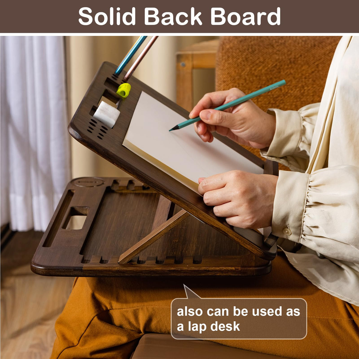 StrongTek 6-Position Bamboo Table Easel, 16x12 Inch Adjustable Drawing and Sketching Board with Built-in Handle and Back Storage, Portable Art and Lap Desk for Sketching, Reading, and Book Stand