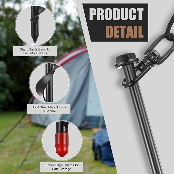 Reginary Ground Anchors Screw in Tent Stakes Heavy Duty Trampoline Anchors High Wind for Camping Canopy Carport Sheds Beach Sand Stakes Metal Swing Set