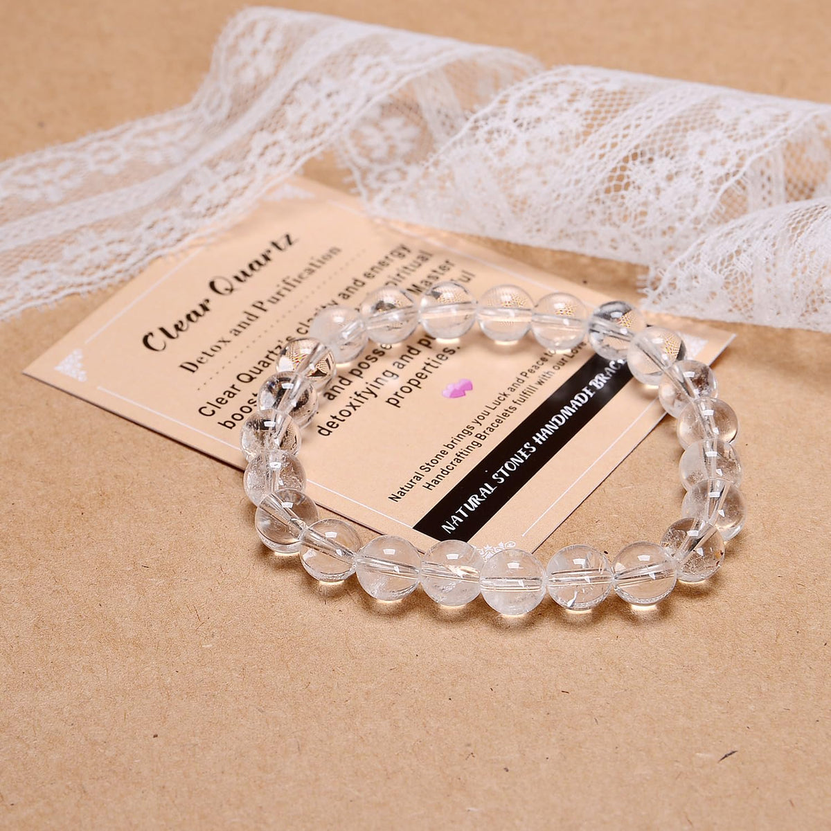 AD Beads Handmade Gemstone Stretch Elastic Bracelet Crystal Healing Reiki Nature's Beauty and Spiritual Essence Unisex (8mm, Clear Quartz (Detox and Purification))