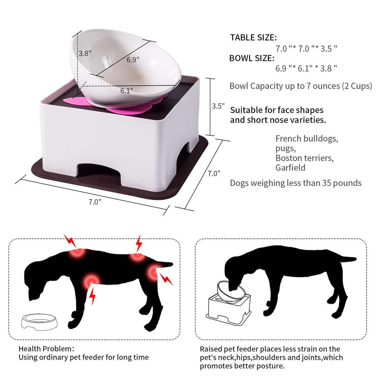 WZ PET Raised Ceramic Dog Feeding Bowl,Adjustable Elevated Dog Bowls Set Anti-Slip,Standing Pet Feeding Dish for Small Medium Dogs and Cats,White