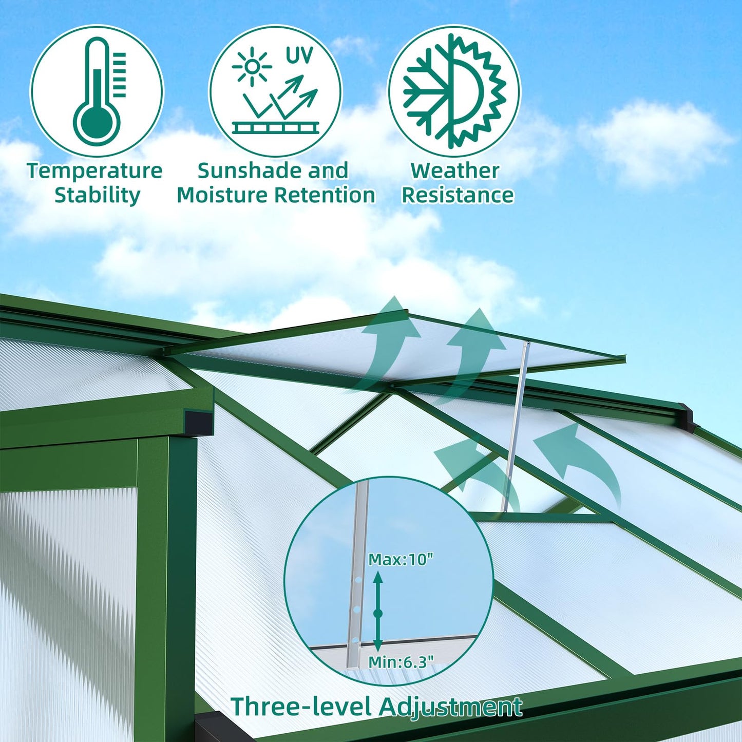 GarveeLife 6x8 FT Greenhouse - Large Aluminum Greenhouses for Outdoors, Heavy Duty Polycarbonate Greenhouse with Roof Vent&Ground Nails, Walk-in Green houses for Garden, Backyard, Patio, Easy Assembly