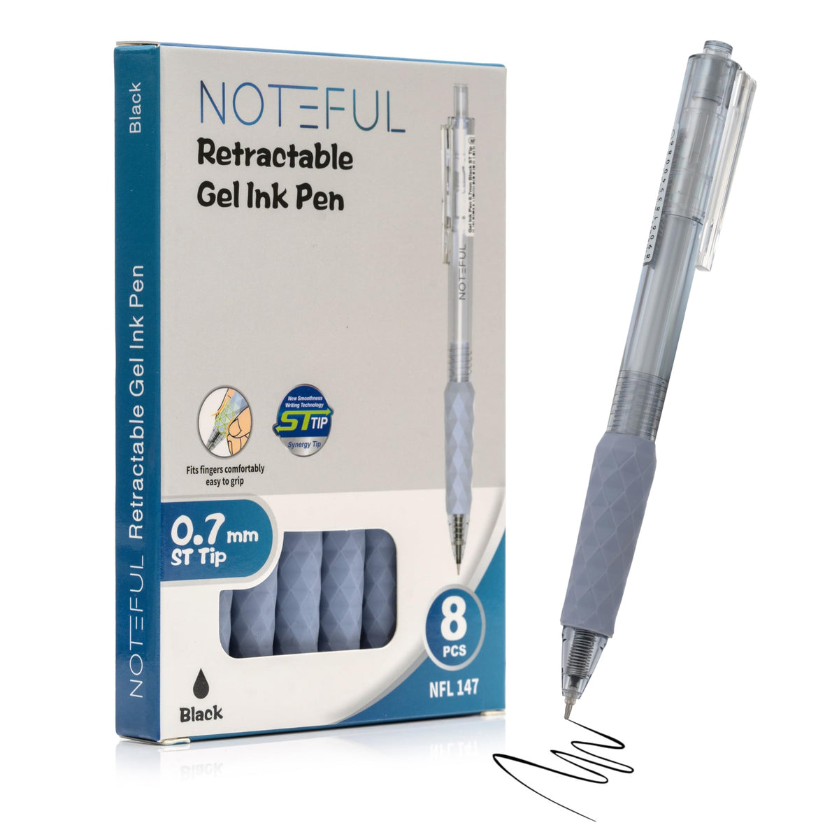 NOTEFUL Black Gel Ink Pens 8 Pack, 0.7mm ST Tip Retractable Pens with Comfortable Grip, Smooth Writing Pens for Office Work, School Supplies, Note Taking and Daily Writing