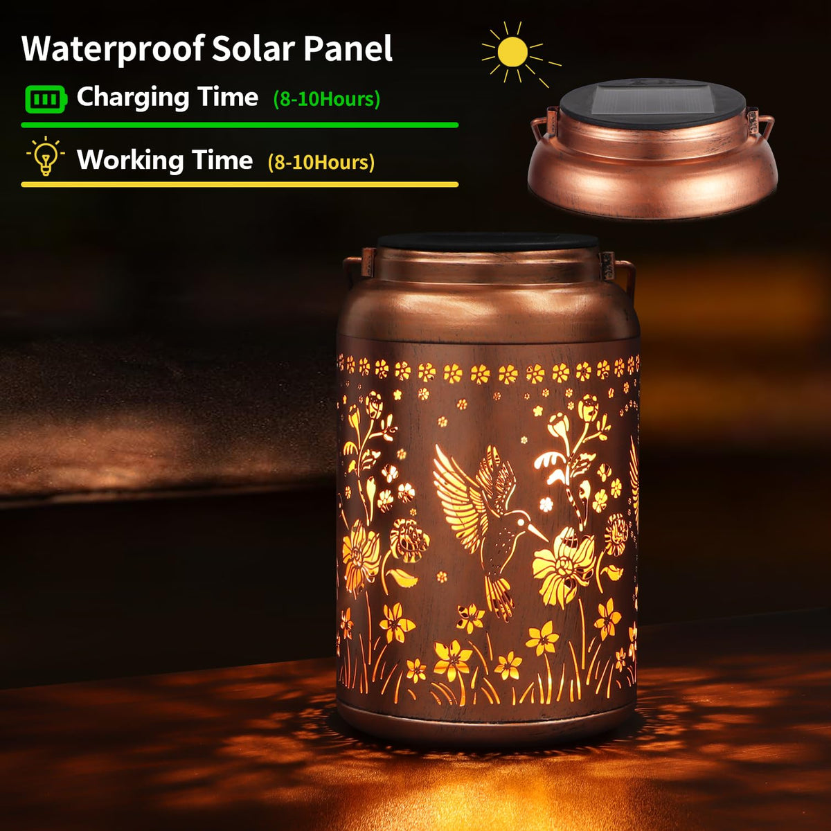 Solar Lanterns Outdoor Waterproof Hummingbird Garden Decor Gifts for Women Mom Grandma Hanging Solar Lights Metal Solar Decoration Outside for Yard, Patio, Backyard, Porch