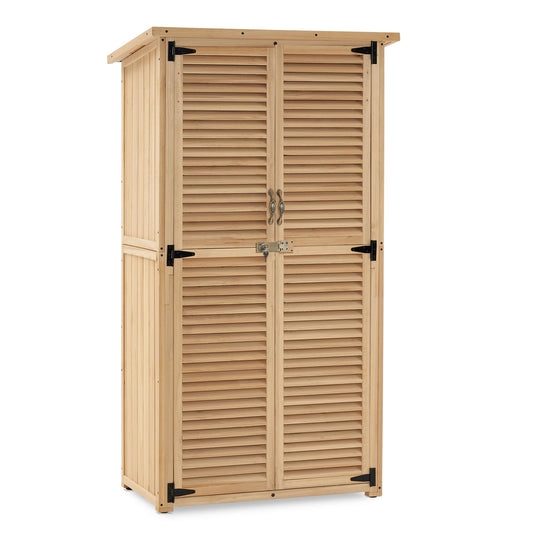 MCombo Outdoor Storage Cabinet, Wooden Storage Shed with Latch, Outside Garden Tool Shed with 2 Doors for Patio Yard Lawn, 0808 (Natural, Medium)
