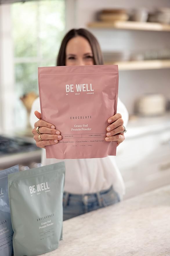 Be Well by Kelly Chocolate Grass-Fed Beef Protein Powder, 24G of Protein & 1G Net Carbs (3 Ingredients, 30 Servings) 9 Amino Acids + 3 BCAAs No Soy, No Dairy, Stevia-Free, No Sugar Added 1.87lb 849g
