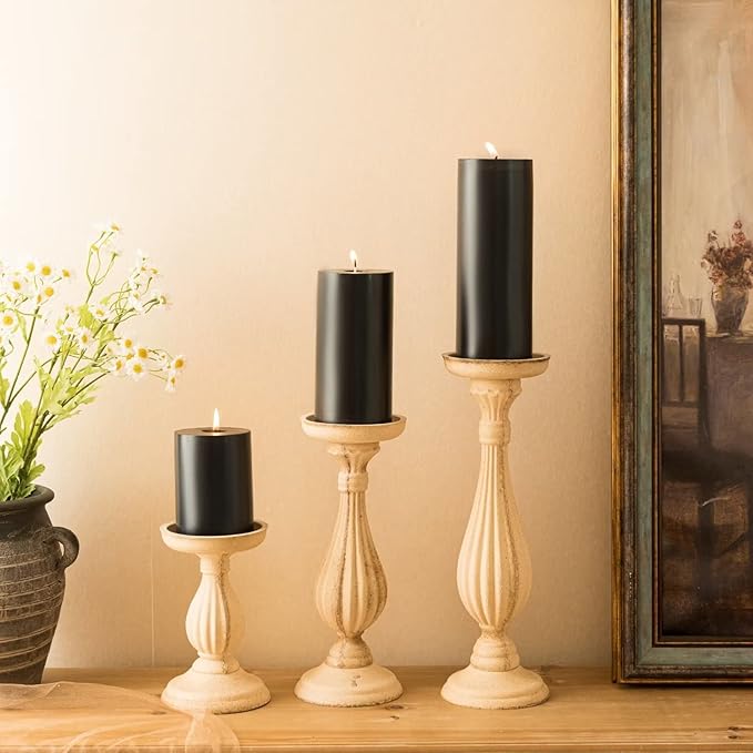MOZEAL 3" x 8" Hand-Poured Unscented Large Candle,Smokeless Rustic Pillar Candle Set of 2,Slow Burn,No Drip,Approx 150 Hours Burning,Wedding,Dinner,Christmas and Home Decorative,Tall Black Candle