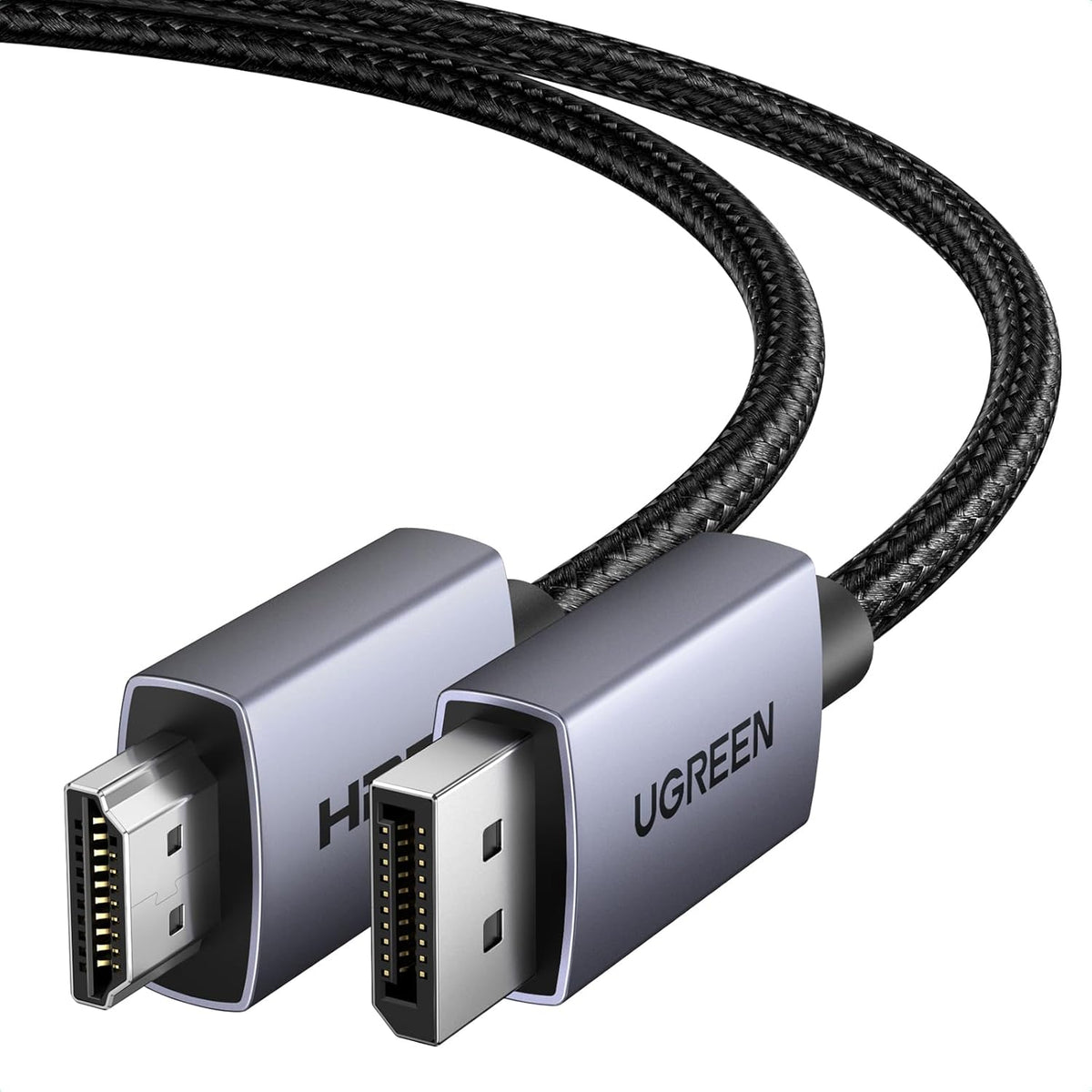 4K 1080P@120Hz, 1.2 1.4 6.6FT UGREEN DisplayPort to HDMI Cable Active DP to HDMI Cord Alu Braided, Unidirectional Cable