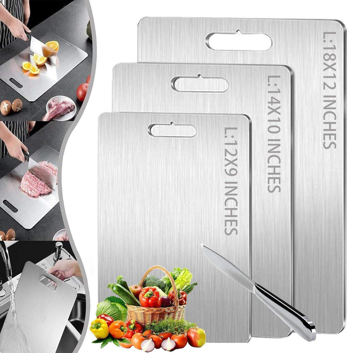 Titanium Cutting Boards - 2025 Upgrade 100% Pure Titanium Cutting Boards For Kitchen, 1 Pack Double-sided food-grade Cutting Board, Easy to Clean (12 * 9INCH)