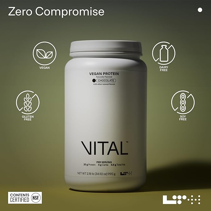 LTH Vital Vegan Protein - Trusted by Life Time Members - Plant-Based Protein Powder - Made from Pea Protein - Supports a Healthy Immune System - Gluten Free & Soy Free - Chocolate, 30 Servings