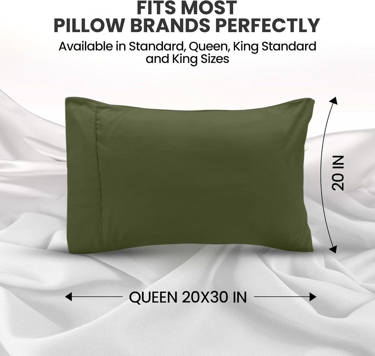 Utopia Bedding Queen Pillow Cases - Soft Brushed Microfiber - 2 Pack, Olive | Fade & Shrinkage Resistant 20 X 30 Inches
