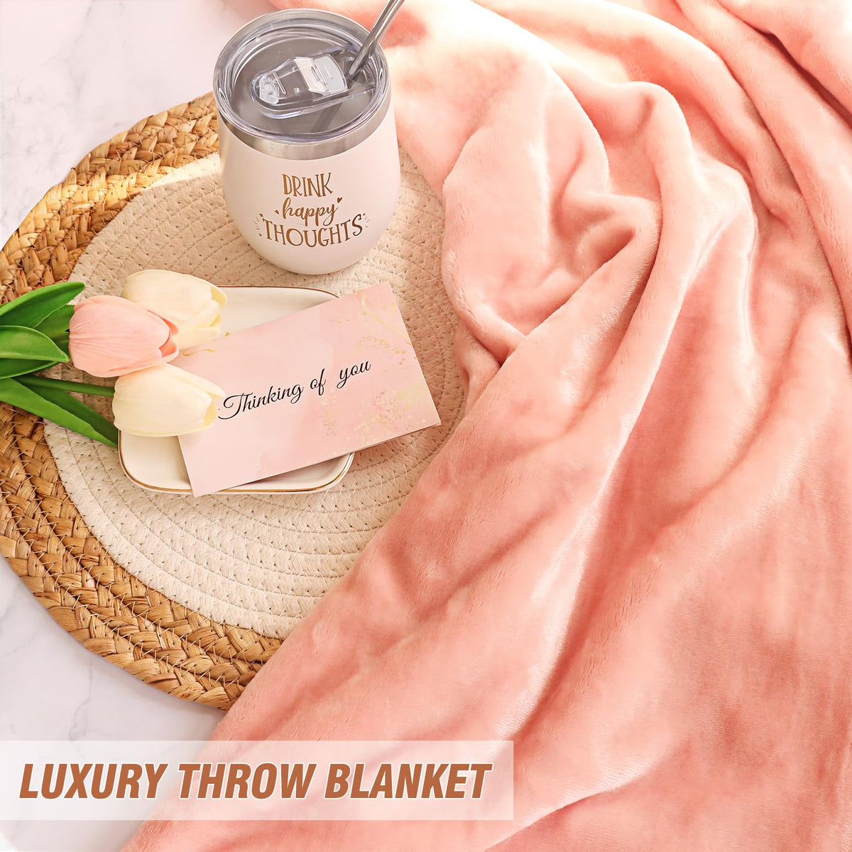 Birthday Gifts for Women, Unique Happy Birthday Gift Basket Self Care Package Bday Ideas with Luxury Flannel Blanket for Mom Her Best Friends Sister Wife Friendship