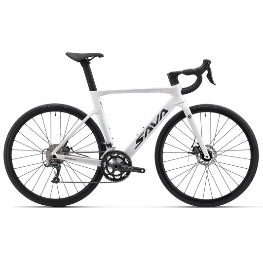 SAVADECK Carbon Disc Road Bike, Integrated Design Racing Bicycle Carbon Frame Carbon Fork with Shimano SORA R3000 Derailleur System 18 Speed Disc Brake Road Bike for Men or Women(White,51cm)