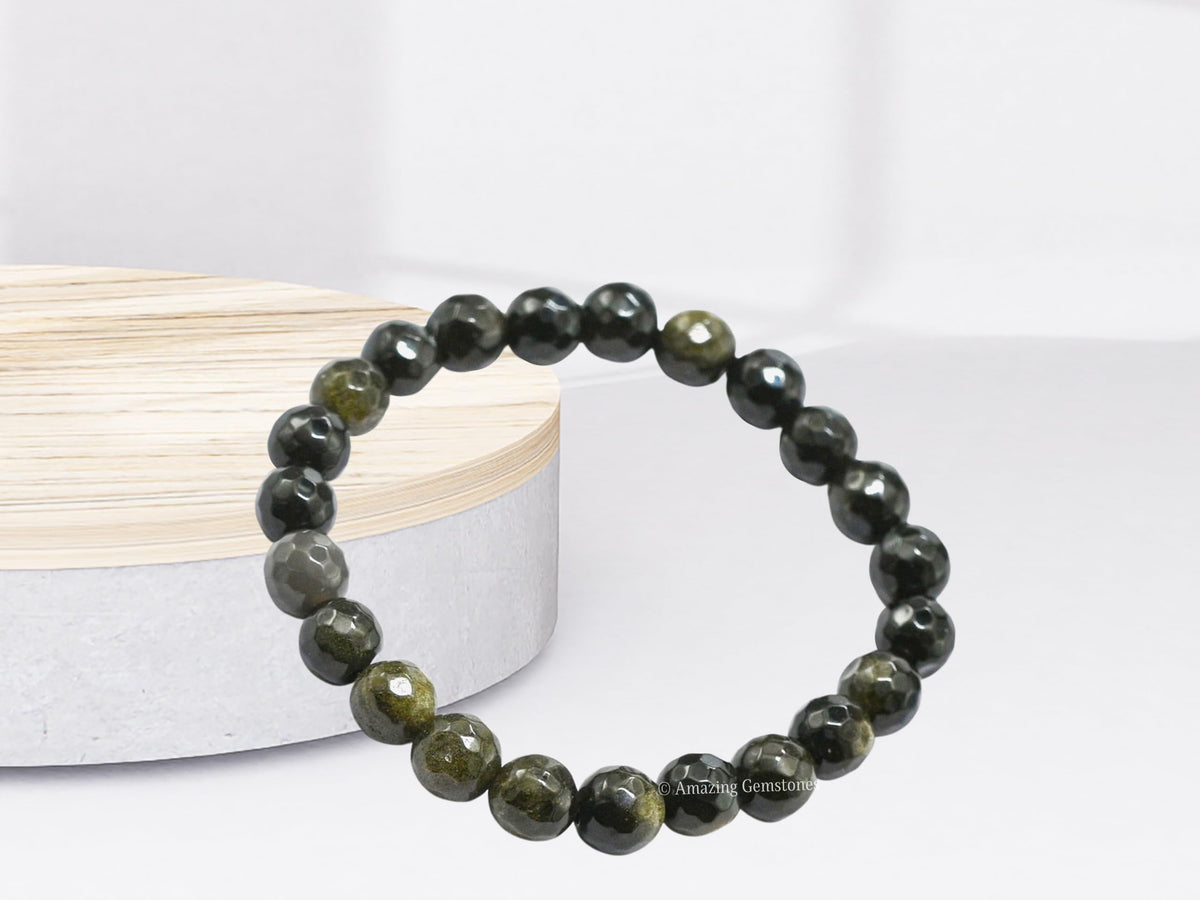 Amazing Gemstone Golden Sheen Obsidian Bracelet for Women - Chakra Mens Bracelet Protection Crystals and Healing Stones - Blessing Bracelet Spiritual Meditation Gift Christmas Stocking