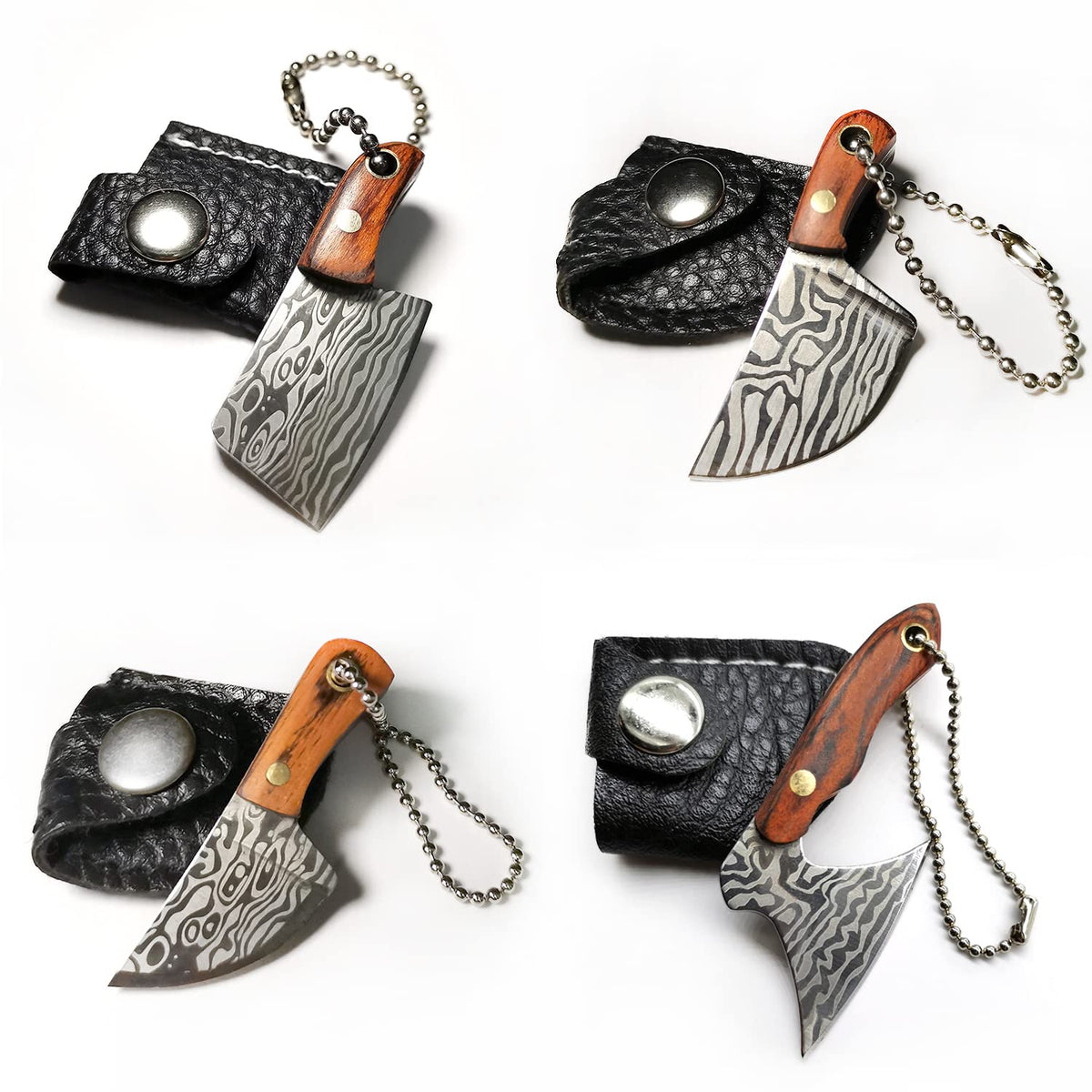STARDW Damascus Pocket Knife Set, EDC Knife with Sheath,Mini Chef Keychain Knife Set, Tiny Things for Box Cutter Letter Opener Package Opener, Cool Gadgets EDC Tools -Set of 4