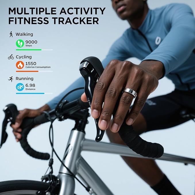 Health Activity Fitness Tracker, Ultra-thin Smart Ring for Women Men, Fitness Ring with Sleep Tracker, 24/7 Heart Rate Monitor, Step Counter, Calorie Pedometer, No APP Fee, for iOS Android (Silver #9)