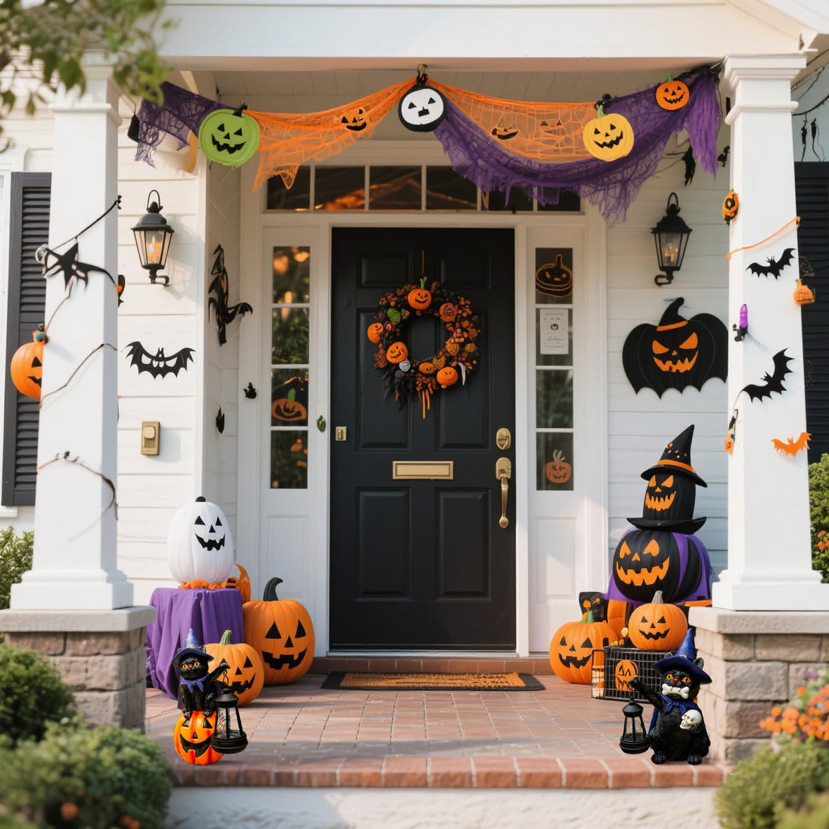 WONDHOME Halloween Black Cat Decor Spooky Solar Cat Garden Statues Holding Skull with LED Lantern Halloween Outdoor Decorations for Porch Patio Yard Lawn Holiday Gardening Gifts for Women