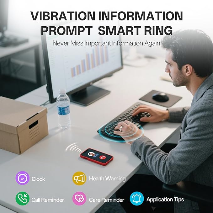 Smart Ring with Vibration Alerts, Health Tracker Ring with Body Temperature Monitor, Heart Rate, Sleep & Fitness Tracking, Waterproof Activity Ring for Men & Women, No App Fees (Gunmetal Gray, 11#)