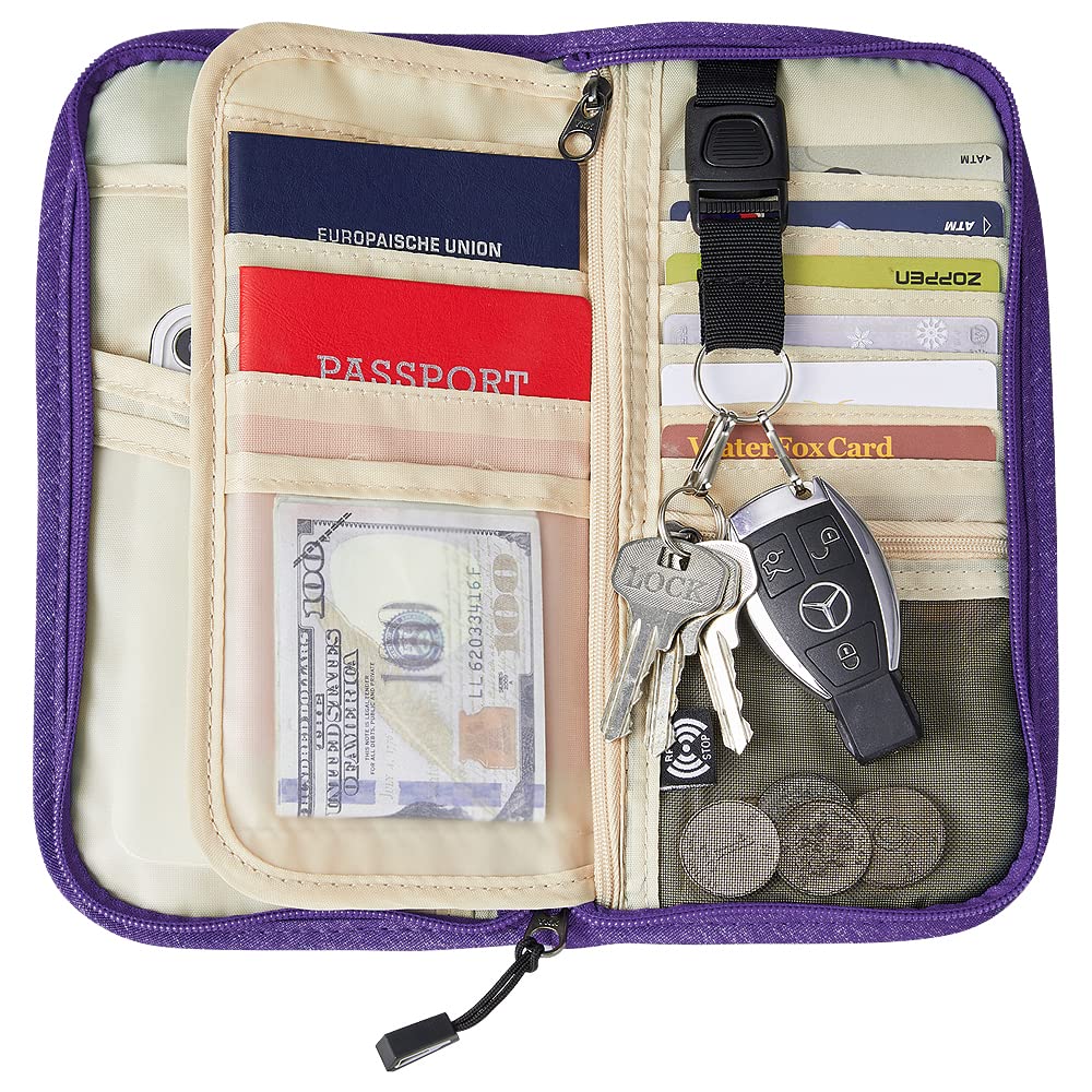 ZOPPEN Unisex Passport Wallet, Purple, Lightweight, Spacious, Scan Proof, Rfid Blocking, with Removable Keychain