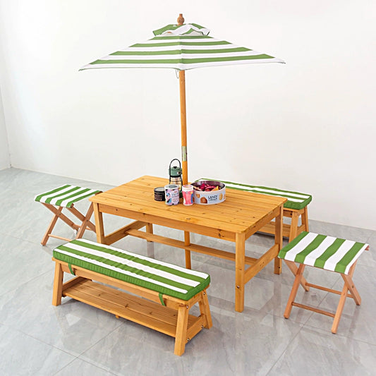 LLZJDDPLY Kids Wooden Picnic Table, Outdoor Activity Dining Table w/Adjustable Collapsible Umbrella, Children Backyard Furniture, for Patio, Garden(Green)