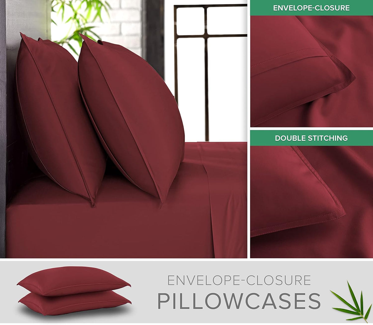 Pure Bamboo Queen Sheets - Luxuriously Soft 100% Organic Viscose Bed Set | Cooling & Durable (Merlot)