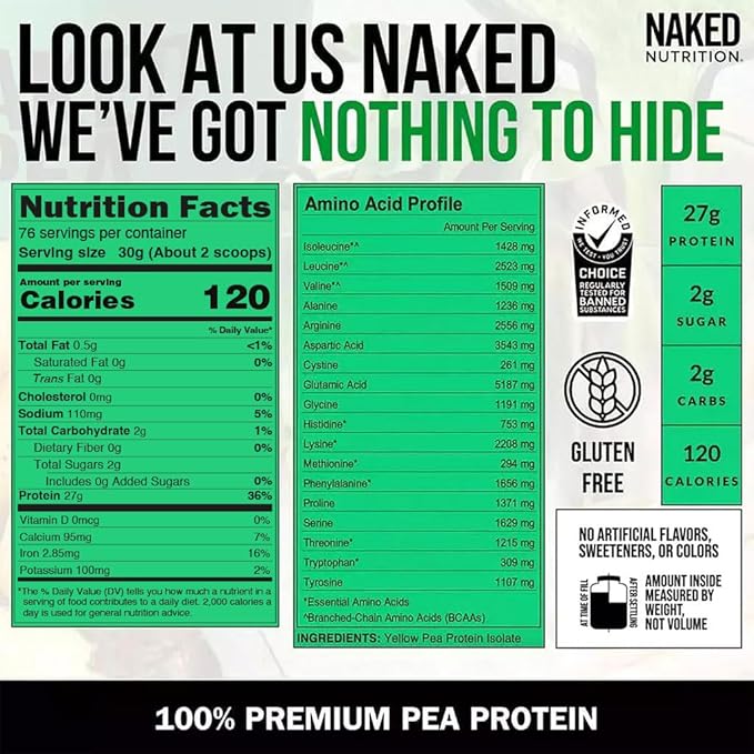 NAKED Pea - 5LB 100% Pea Protein Powder from North American Farms - Unflavored Vegan Pea Protein Isolate - Plant Protein Powder, Easy to Digest - 76 Servings