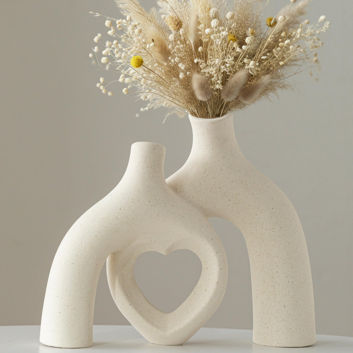 Lvases Modern Ceramic Vase, Snuggle Heart-Shaped Abstract Sculpture Vases, Minimalist Boho Home Decor for Living Room Shelf & Table Centerpiece Decorative Vase (Milky White)
