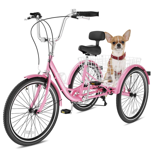 NAIZEA Adult Tricycle, 7 Speed Three Wheel Cruiser Bike, 20/24/26 inch Adult Trikes 3 Wheel Bikes with Large Basket for Seniors, Adults, Women, Men, Multiple Colors
